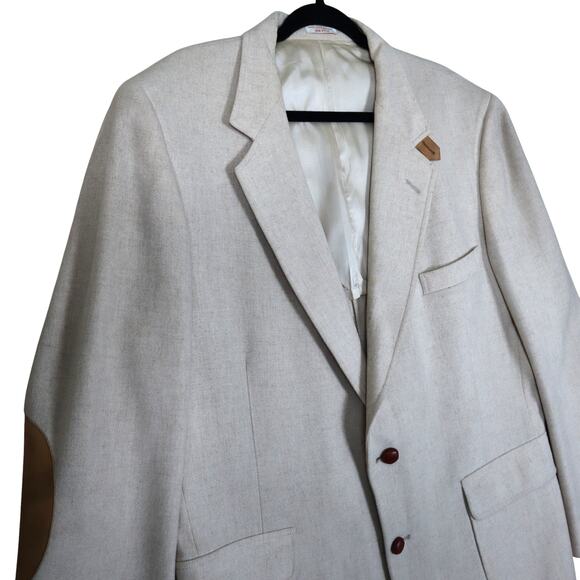 Bachrach Mens Elbow Patch Sport Coat Blazer Jacket Size L Cream Leather Buttons - Picture 2 of 14